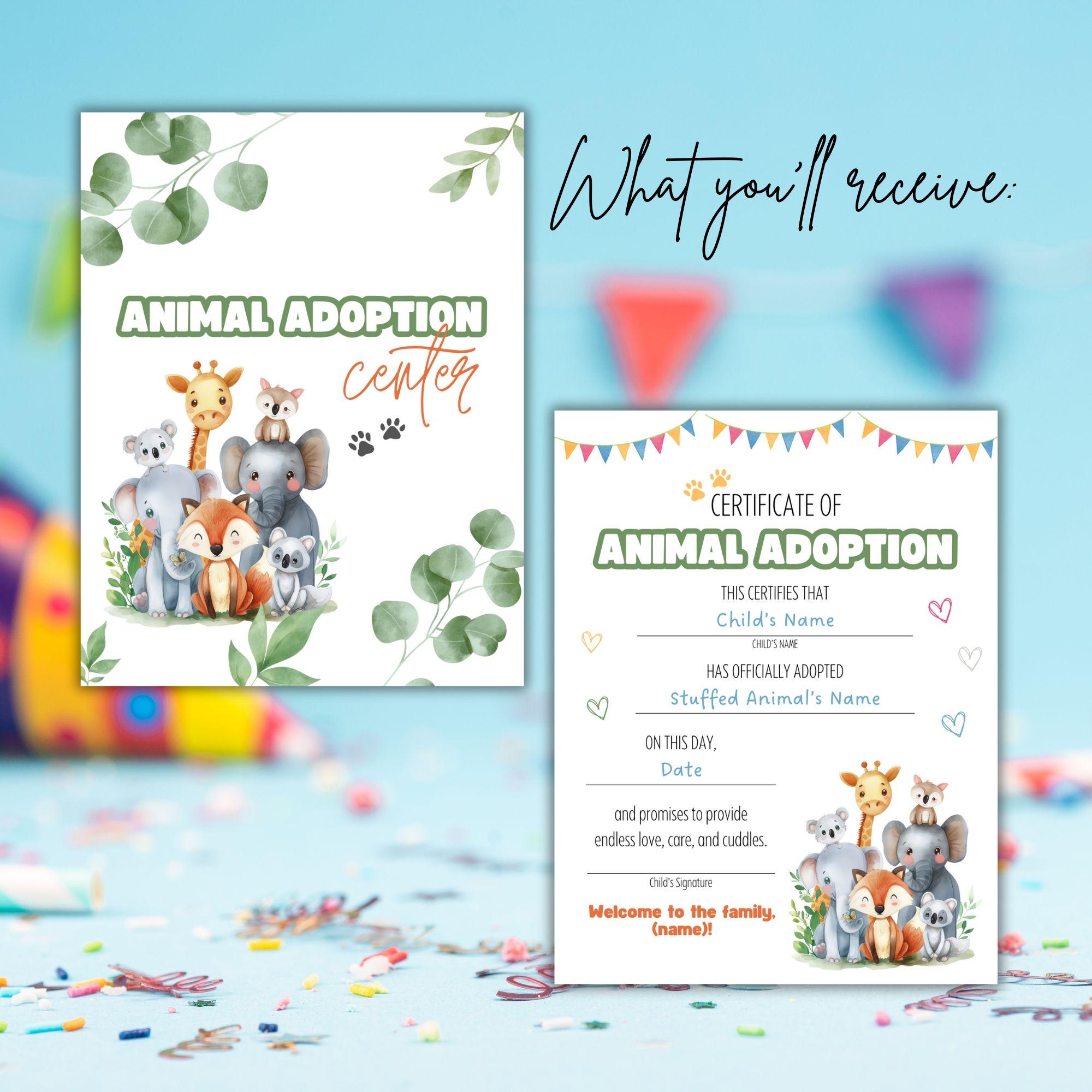 Stuffed Animal Adoption, Adoption Certificate for Stuffed Animal, Adopt ...