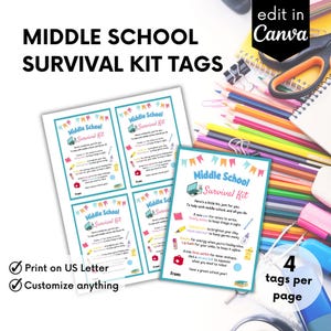 Middle School Survival Kit Gift Tag, ditable Back To School Survival Kit Gift Tags, First Day Of School Gift Tag, Teacher Gift, Welcome Back