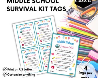 Middle School Survival Kit Gift Tag, ditable Back To School Survival Kit Gift Tags, First Day Of School Gift Tag, Teacher Gift, Welcome Back