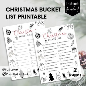 Christmas Bucket List Printable, Xmas Planner, Winter Bucket List Template, Christmas Kids Activities, Christmas Checklist