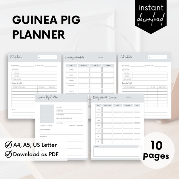 Guinea Pig Planner Printable, Guinea Pig Care Binder, Guinea Pig Journal, Guinea Pig Planner, Guinea Pig Gift