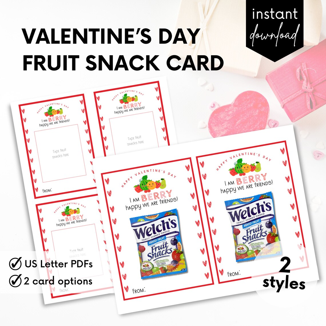 Fruit Snack Valentine Printable Kids Classroom Exchange Non-candy ...