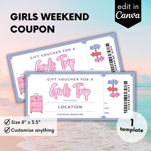 Girls Weekend Coupon, Editable Travel Voucher, Surprise Trip Gift Certificate, Printable Girls Trip Ticket, Fun Experience Gift for Friends