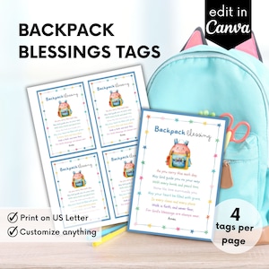 Backpack Blessings Tag, Christian Backpack Tags, Backpack Prayer Tag, Church Printable, Sunday School Printable