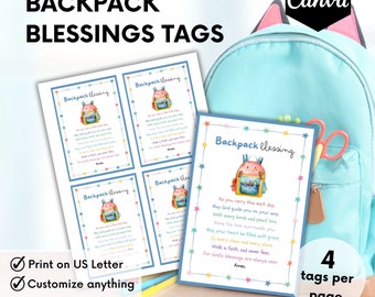 Etiqueta de bendiciones de mochila, etiquetas de mochila cristiana, etiqueta de oración de mochila, imprimible de la iglesia, imprimible de la escuela dominical