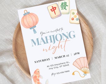 Mahjong Invitation Editable Canva Template for Game Night, Digital Download, Custom Party Invite