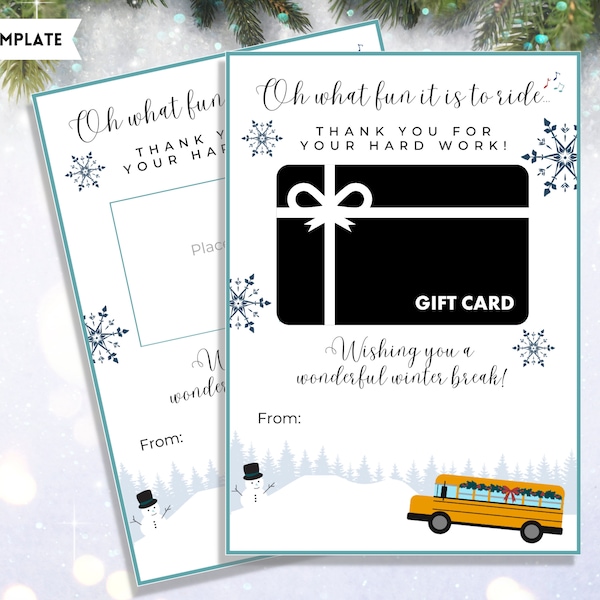 Bus Driver Appreciation, Printable Gift Card Holders, Bus Driver Gift Card Holder, Bus Driver Christmas Gift, Thank You School Bus Driver