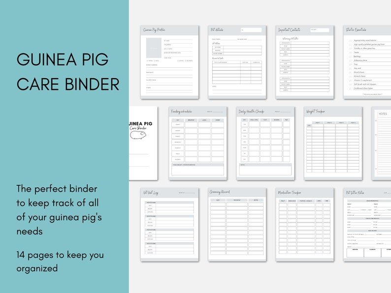 Guinea Pig Planner Printable Guinea Pig Care Binder Guinea - Etsy