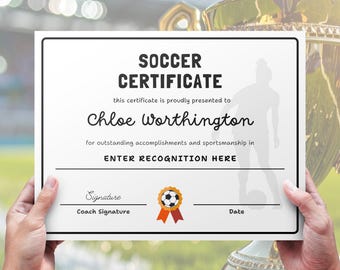Editable Soccer Awards: Customizable Certificates for Team Parties, Printable Templates for End of Season, Participation Gifts
