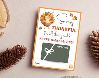 Thankful For You, Instant Download, Printable Gift Card Holder, Teacher Thanksgiving Card, Teacher Gift, Thanksgiving Gift Card Holder