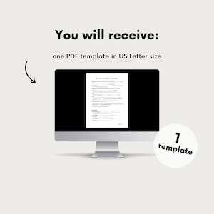 May include: A computer screen displaying a residential lease agreement template in US Letter size. The text "1 template" is displayed in a white circle on the right side of the image.