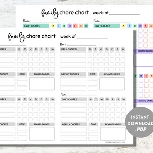 Family Chore Chart, Chore Chart Printable, Chore Chart for Kids, Chore Chart Teens, Weekly Chore Chart, Money Chore Chart, Chore Printable