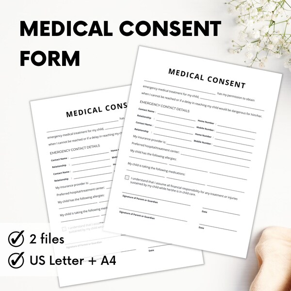 In Case Of Emergency, Medical History Form Child, Medical Consent New Patient Form, Babysitter Information, Childcare Planner