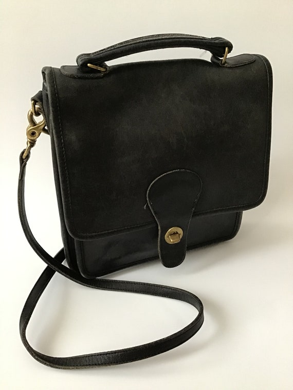 VINTAGE COACH Black Leather STATION Bag Purse