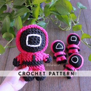 Crochet Squid Game Pink Soldier pattern (2 in 1) Plushie & chibi size  | Amigurumi Pattern PDF Instant Download