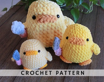 Eend met een mes Duck You (3 in 1) Gehaakt Amigurumi-patroon PDF direct downloaden