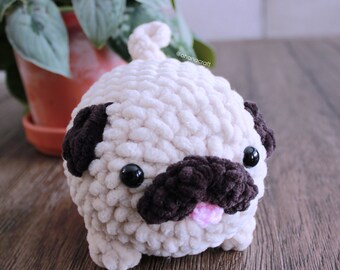 パグのかぎ針編みパターン、あみぐるみパターン、かぎ針編みのパグの