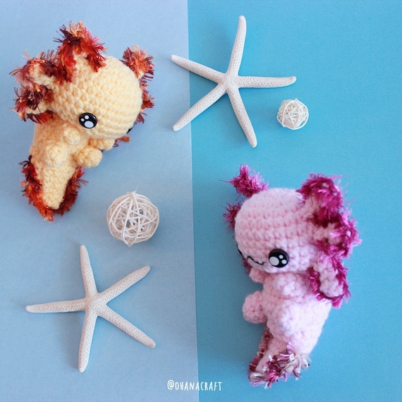Axolotl plush kawaii crochet axolotl handmade nautican baby toy gift  KnitInBy