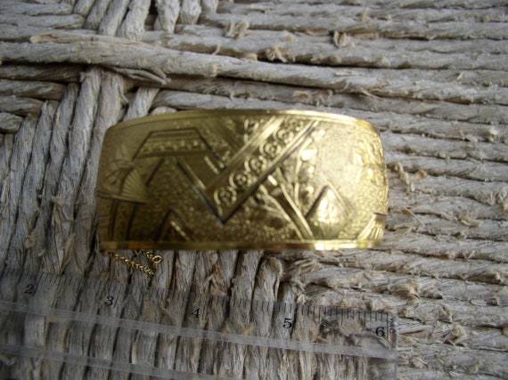 Vintage Gold Plated wide Cuff Bracelet - image 5