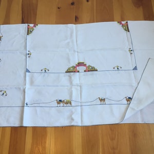 Linen Needlepoint Vintage Tablecloth