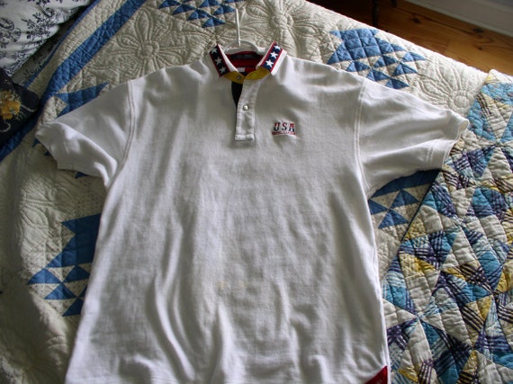 VTG Tommy Hilfiger USA International Games Polo Shirt Embroidered USA Flag  XL