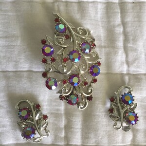 Mid Century Aurora Borealis Pin and Earring Set