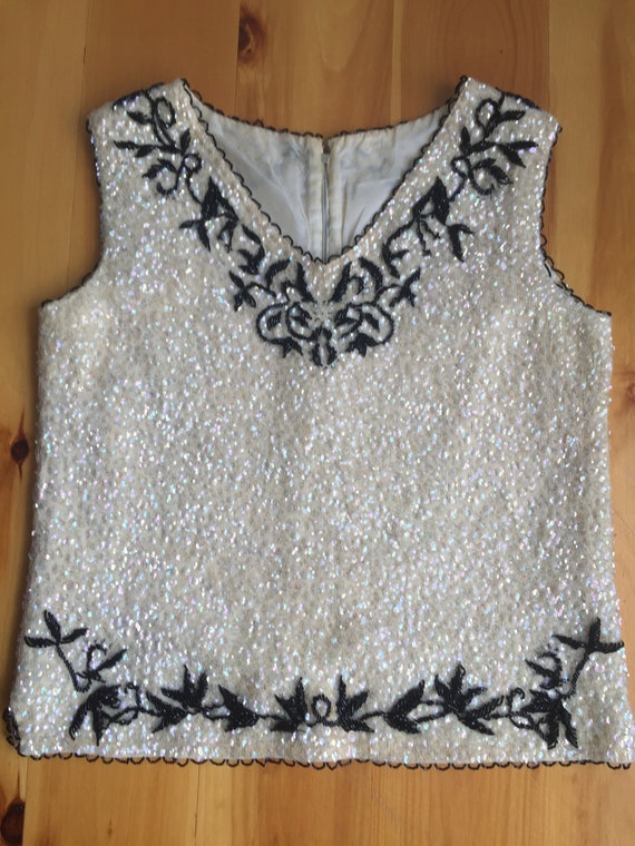 Beaded Vintage Back Zip Sweater - image 1