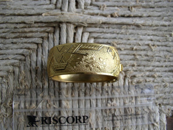 Vintage Gold Plated wide Cuff Bracelet - image 1