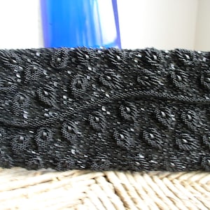 Vintage Black Satin Beaded Evening  Clutch Purse