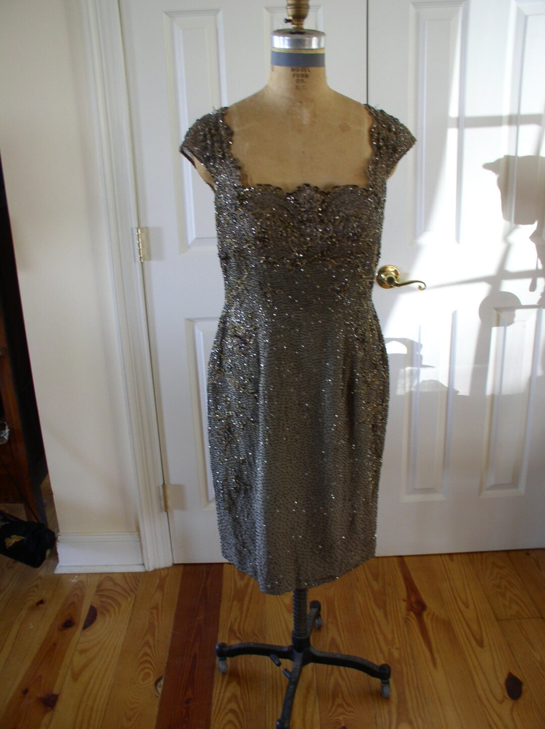 beaded silk chiffon dress Vintage Beaded Collar Silk Chiffon Dress – Recess main image 0