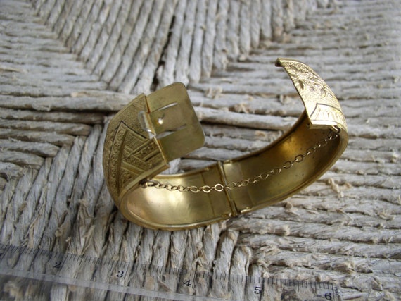 Vintage Gold Plated wide Cuff Bracelet - image 4