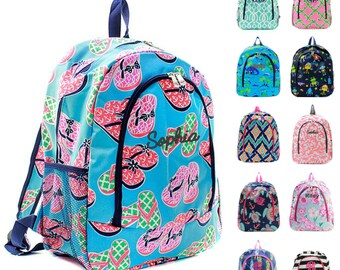 Monogrammed Backpack Full Size 17" Kids Bookbag Book Tote Bag School Boys Girls Personalized Monogram Name Embroidered Anchor Chevron Turtle