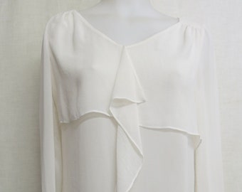 Ruffle Blouse 1970 Silk Crepe Blouse Sissy Blouse Jabot White