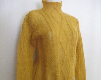 Mohair Sweater Turtleneck Tunic Sweater Fuzzy Mustard Yellow