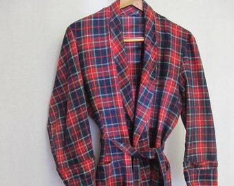 Vintage 1950s Wool Blend Plaid Robe Medium
