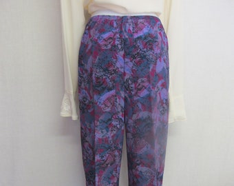 Silk Pants: Vintage 70s Elastic Waist Trousers - Medium Thai Silk