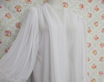 Vintage Victoria's Secret White Nylon Robe: Sheer Ruffle Peignoir