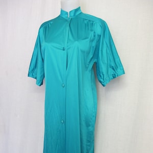 1960s Turquoise Nylon House Dress: Cheongsam Mandarin Collar