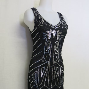 Beaded Flapper Dress Silk Charmeuse Roaring 20&#39;s Style Stretch Fringe Sequins