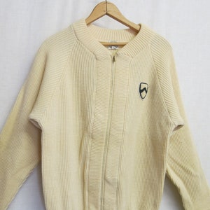 Shetland Wool White Wool Cardigan Slouchy Sweater Bulky 1960&#39;s Zipper