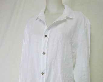 White Linen Blouse Long Linen Tunic Blouse Long Oversize Made in Italy