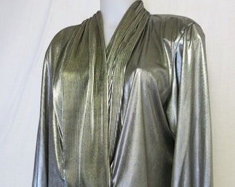 Metallic Silver Party Blouse 1980's Disco Blouse Jacket Large
