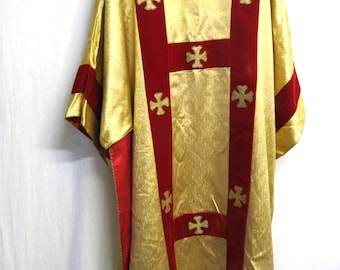 Katholische Chasuble PARAMENTIQUE Montreal Gold Rot Lateinische Massengewand | Kirchenpriester Robe