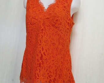 Orange Spetstopp Dam Boho Chic Blus Ärmlös Sommar Blommig Spets Linne Fodrad