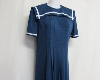 1960s Sailor Knit Dress: Navy Blue Mod Summer Dress
