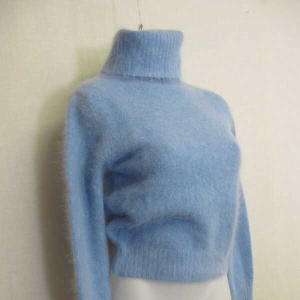 Angora Turtleneck suéter recortado Angora suéter polvo azul suéter