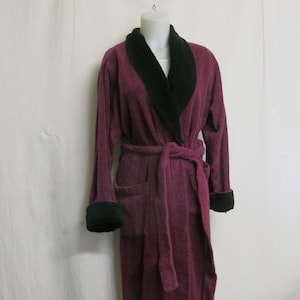 Terrycloth Cotton Robe Wrap Around Burgundy Maroon Large