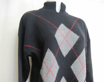 Angora Sweater Black Argyle Tunic Sweater RAFAELLA