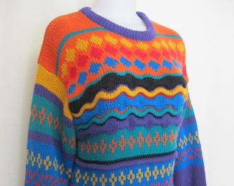 Stripe Tunic Sweater Mod Sweater Slouchy Sweater Color Block Intarsia
