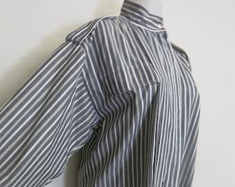 ESCADA Stripe Cotton Blouse Laurel Germany Epaulettes High Collar